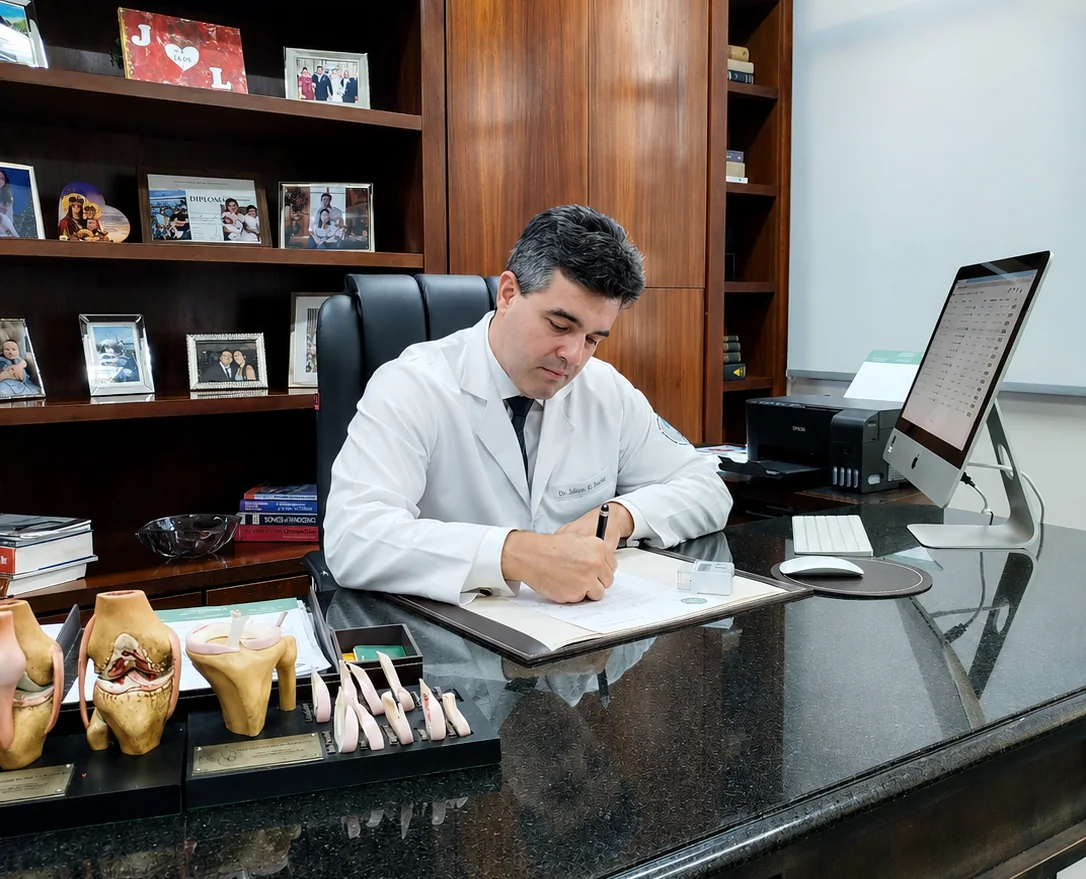 Dr. Jaison Monge Benites em atendimento no consultório
